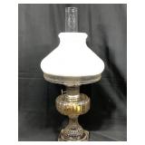Antique Oil Lamp Milk Glass Shade & Chimney