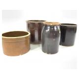 4 Antique Crocks 5" - 9" H