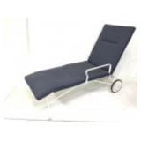 Vintage White Iron Patio Chaise Lounge w/ wheels