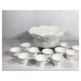 Vintage Hocking Milk Glass Punch Bowl Set