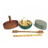 Bamboo Bowl & Salad Forks, Lidded Box, Basket +