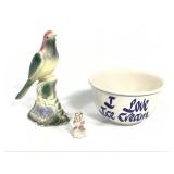 Ice Cream Bowl Bird & Bisque Girl Figurines