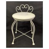 White Iron Vanity Stool w/ Scroll Back