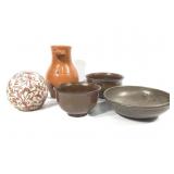 Stoneware Pottery Bowls, Williamsburg Bird Bottle+