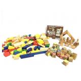 Lg Lot Wooden Building / Letter Blocks
