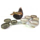 Studio Pottery & Wicker Bird Basket