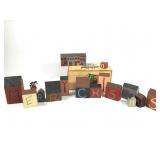 Folk Art Wood Village Buildings In Seed Box