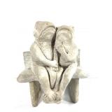 Concrete Garden Frog & Bench Figure Sculpture
