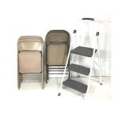 8 Cosco Padded Folding Chairs & Step Ladder