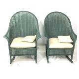 Pair Green Wicker Patio Rocking Chairs