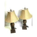 Pair Bronze Pineapple Table Lamps w/ Shades