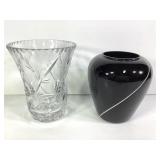 Black Ceramic Vase & Cut Crystal Vase