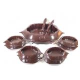 Carved Wood Crab Serving Bowl 11Pc Set