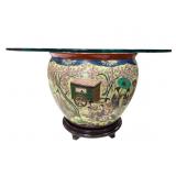 Large Koi Pond Ceramic Plant Pot w Stand & Glass