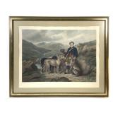 1883 Engraving w Hand Color Gillie & Deer-Hounds