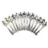 Sterling 247g 13 Etched & Monogrammed Teaspoons