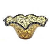 Venetian Amber Art Glass Bowl w Silver Overlay