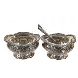 Gorham Sterling Master Salt Cellars w Glass Insert