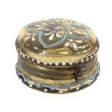 Bohemian Hand-Painted Amber Glass Trinket Box