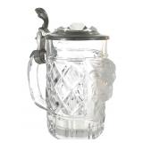 German Glass Beer Stein w Goat Face