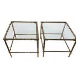 Pr Mid Century Brass Faux Bamboo Cocktail Tables