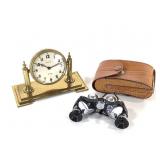 Elgin 8-Day Clock & Mora Binoculars w Leather Case