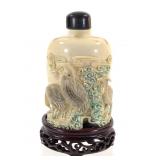 Ivory Carved Snuff w Wood Base