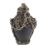 Ebony Snuff Bottle w Metal Filigree