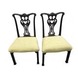 Pr Antique Ebonized Chippendale Style Side Chairs