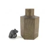 Chinese Brass Tea Caddy & Battersea Pewter Mouse