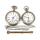 C.W.C Co. & Ingersoll Pocket Watches w/ Chains +