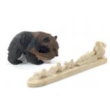 Boma Canada Dog Sled & Japanese Carved Wood Bear