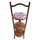 Antique 3 Shelf Tea Serving Table w Brass Inlay