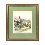Signed Continental Alpine Landscape Watercolor