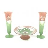 Westmoreland Cut & Cased Pink & Green Glass 3Pcs