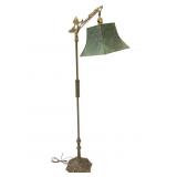 Early 20thC Art Deco Cast Iron Lamp 2 Orig Shade