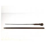Early Sphere Handle Wood Cane w/ Blade