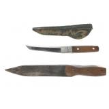 2 Fixed Blade Knives w/ Embroidered Sheath