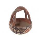 Pueblo Polychrome Pottery Basket w/ Twisted Handle