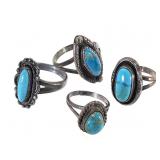 4 Sterling Turquoise Rings 14.2g TW