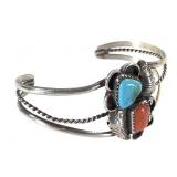 Turquoise Coral & Silver Blossom Bracelet 12.6g TW