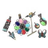 Multi-Stone Sterling Pendants Pin 29.0g TW