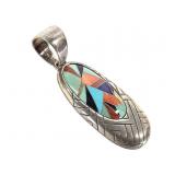 Artist Marked Sterling Inlay Pendant 20.3g TW