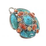 Thailand Sterling Turquoise Coral Pendant 18.0g TW