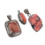 3 Pendants Coral Spiney Oyster Sterling
