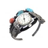 Custom Sterling Coral & Turquoise Watch Band 42gTW