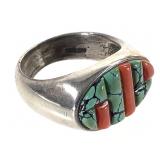 Sterling Turquoise Coral Ring 17.6g TW