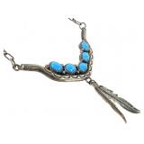 Signed Sterling & Turquoise Feather Necklace 16gTW