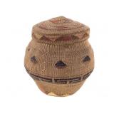 Finely Twined Polychromed Lidded Basket Jar