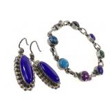 Mexico Sterling Multi-stone Bracelet Earrings